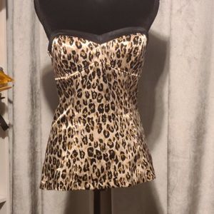 Leopard Print Satin Bustier Top Medium